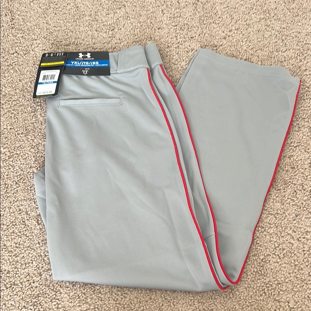 Youth Under Armour Gray Baseball Pants with Red Trim
